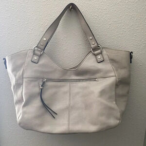 Audrey Brooke Large Bone Beige Leather Tote Handbag Nice Condition